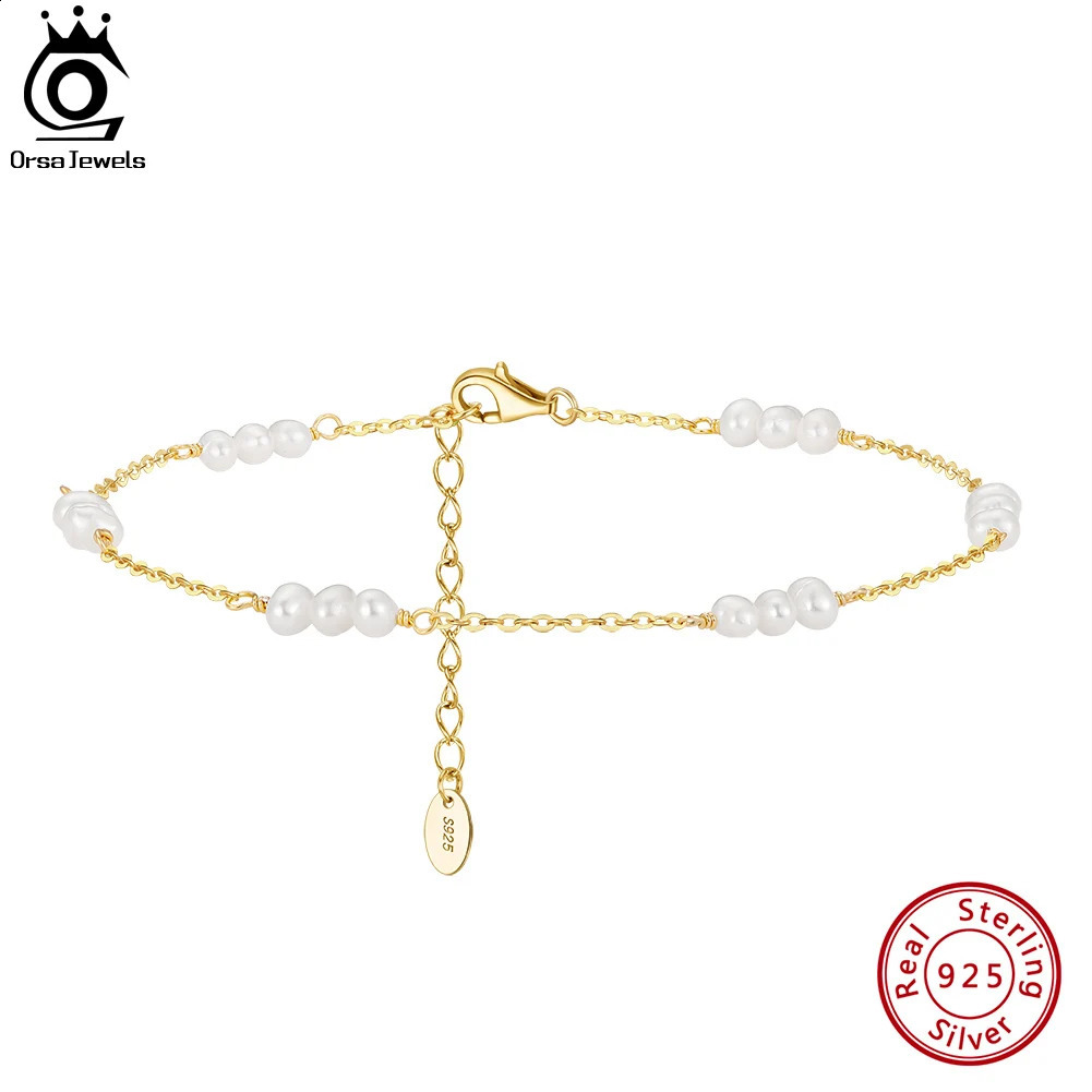 Orsa JEWELS 14K Gold Natural Freshwater Pearl Necklace Womens Fashion Foot Chain Summer Beach Jewelry 240812
