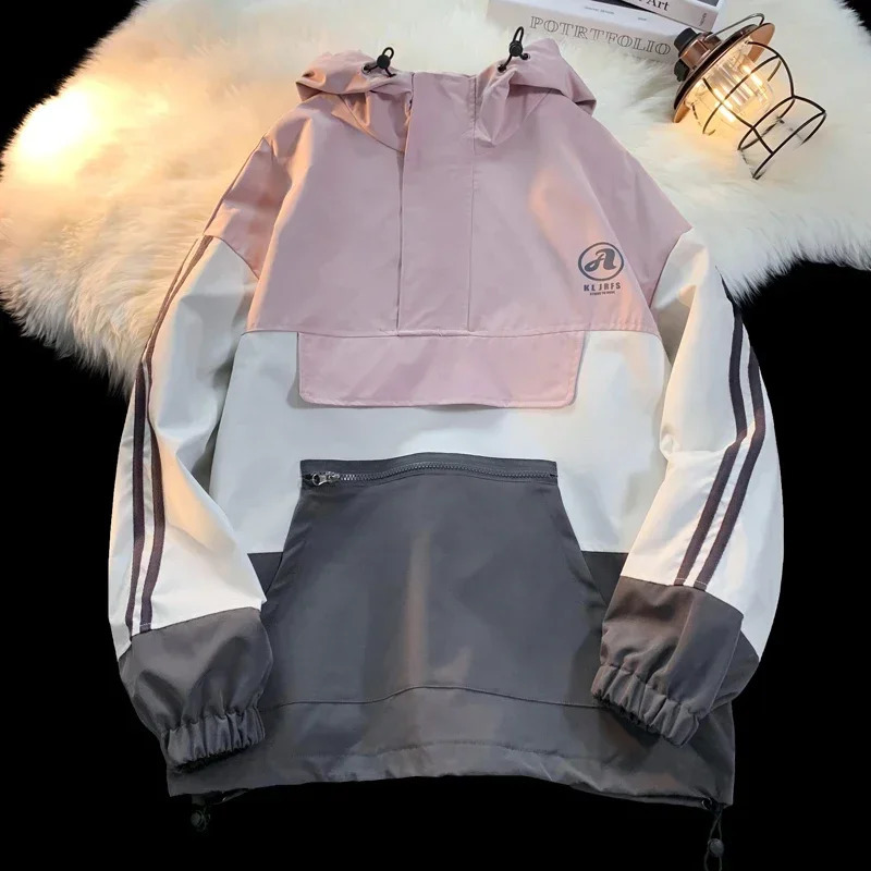 Mens broken fan print patch work hiphop street style jacket zipper hooded Jcket mens womens clothing 240819