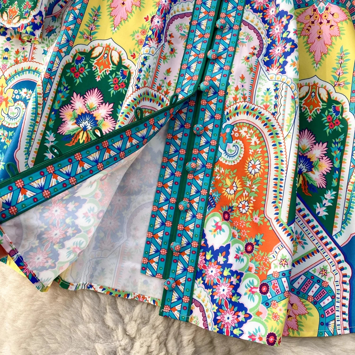 Gorgeous Flower Blooming Mini Dress Womens Stand Collar Lantern Sleeve Buttons Floral Print Lace Up Belt Holiday Beach Vestidos