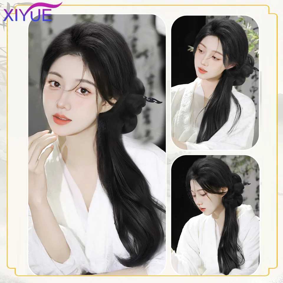 Xiyuewig and ponytail womens New China Han Dynasty ancient style wig weaving Chinese style retro low ponytail Republic W240817