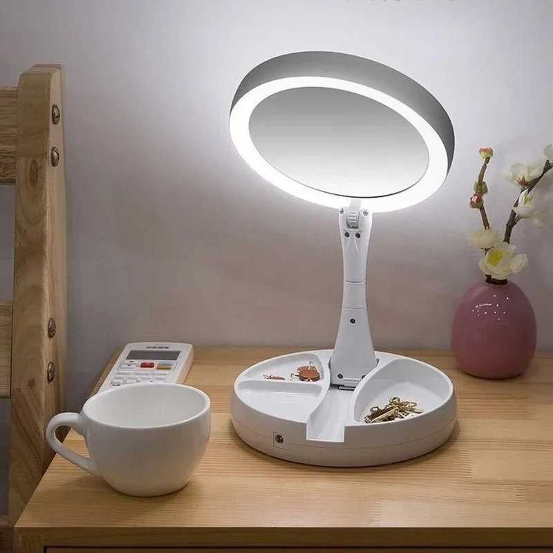 Foldable USB Charging or Battery Mirror Makeup White Vanity Cosmetic Mirror with Light Magnifying Table Mirrors Y240819