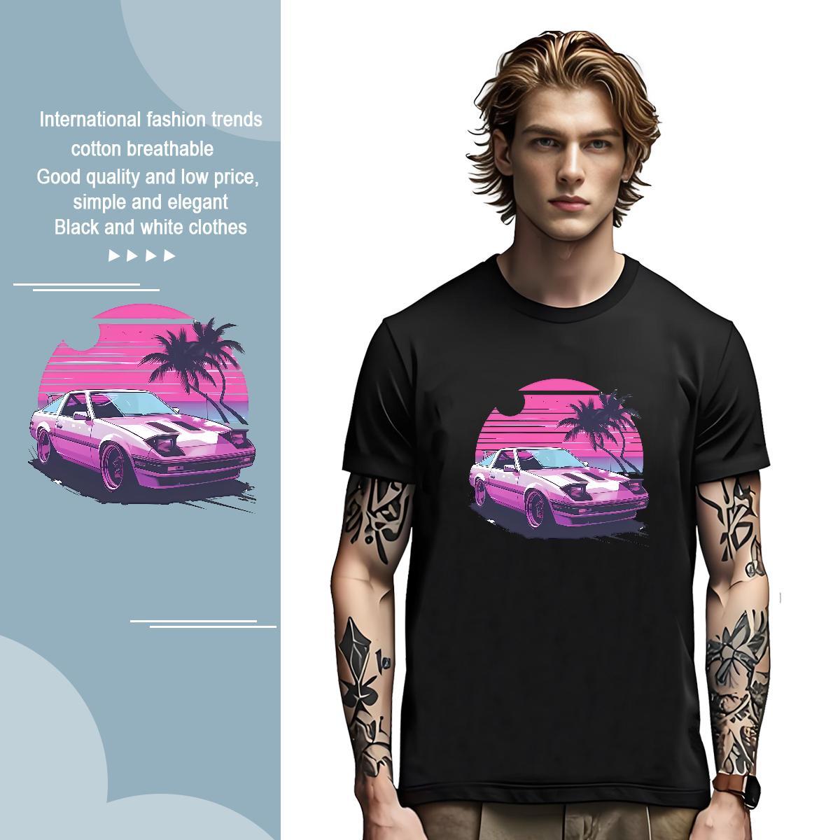 Comfortable beach 230g 100% Cotton Men Clothes T-Shirt Street Casual Breathable Crew Neck Men T Shirts New Designer Black White Top Tees