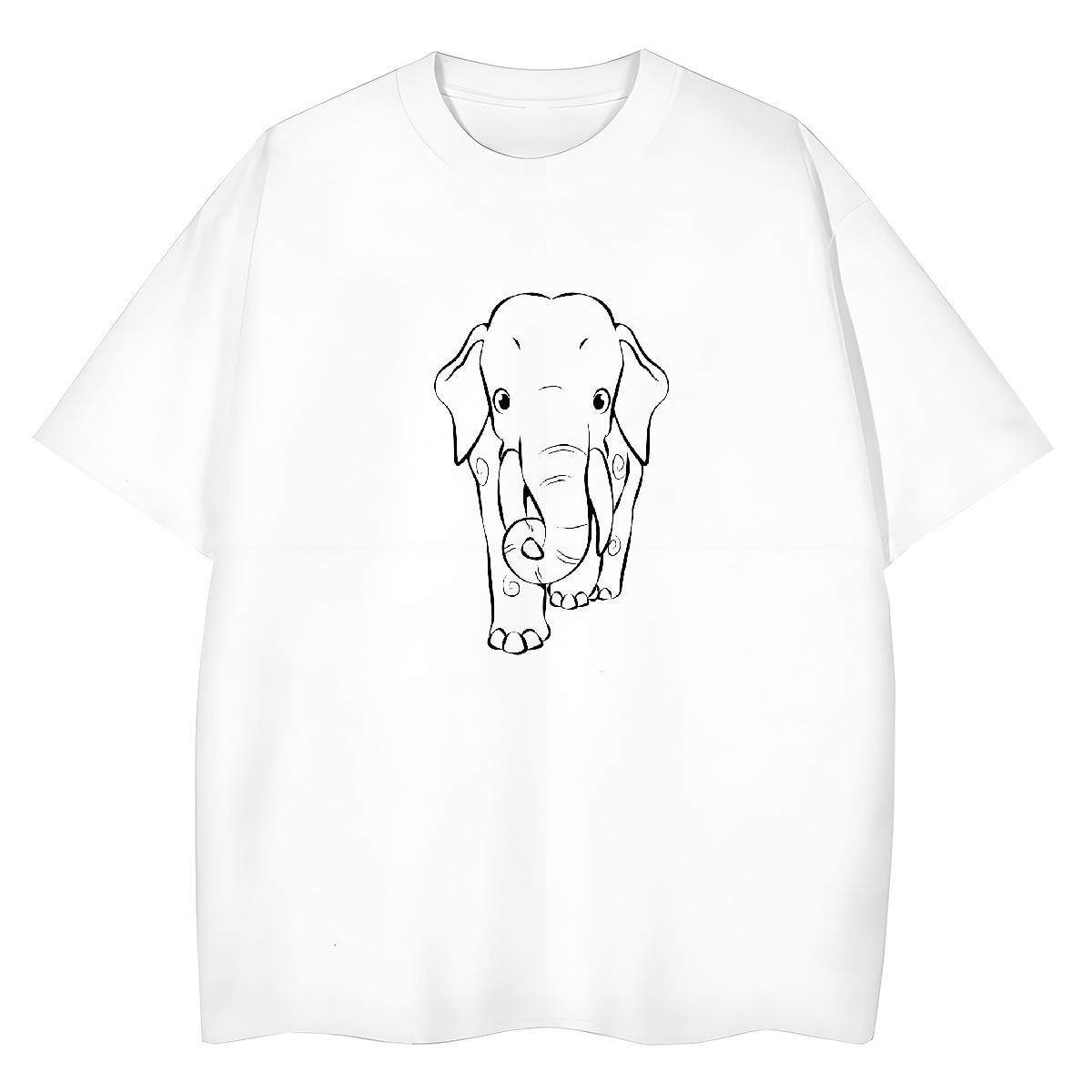 Factory Direct Women Tees Daily Wear Crew Neck Breathable Tee Shirt 5A 100% Cotton 230g Elephant Cartoon Print Woman T Shirts