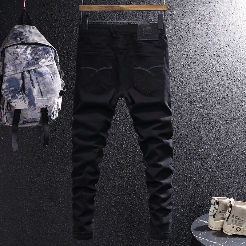 n mens jeans khaki brown elastic slim fit stretch retro Korean simple casual Hombre 240819