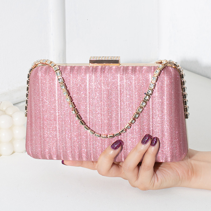 New ladies' diamond studded hand-held banquet bag, clutch chain small square bag