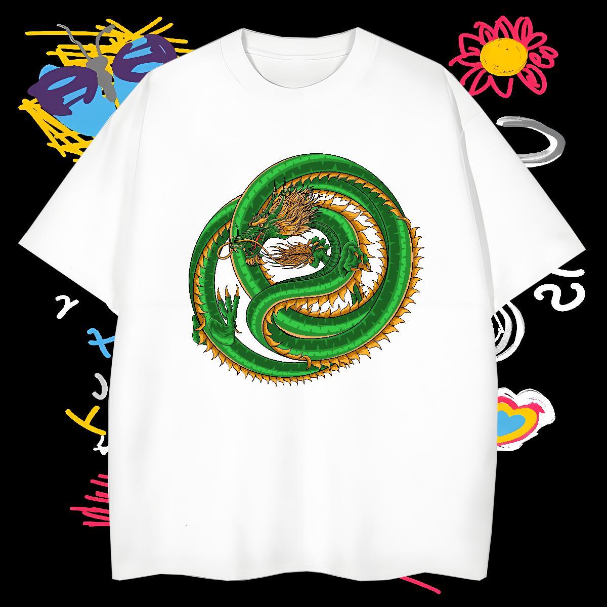 Men T Shirts 230g 100% Cotton dragon Casual Daily Wear Breathable Crew Neck White Plus Size Tshirts New Arrival Unisex Clothes