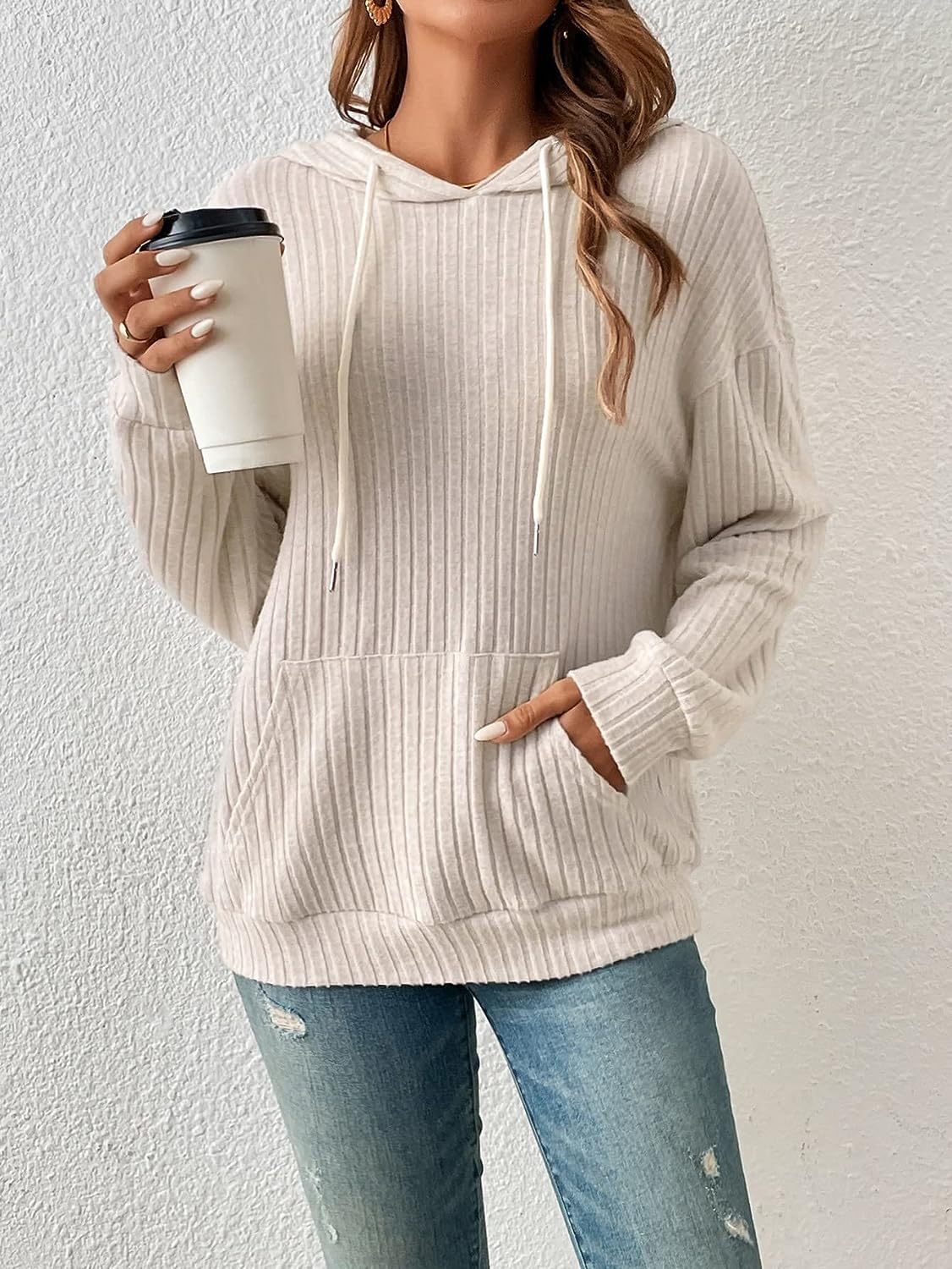 Fashionable Women's Autumn & Winter Knit Hoodie with Stand Up Collar - Loose Fit Top