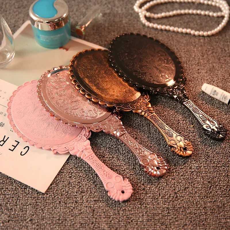 1 pcs Vintage Carved Handheld Vanity Mirror Makeup Mirror Hand Mirror Handle Cosmetic Y240819