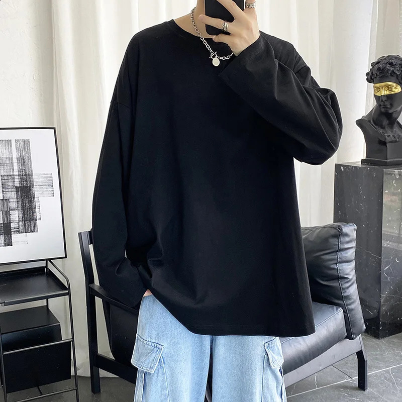 Men Long Sleeve T-shirts Autumn Male Simple n Solid Basic Oversize 5XL Soft Cozy High Quality All-match Korean Fashion Chic 240820