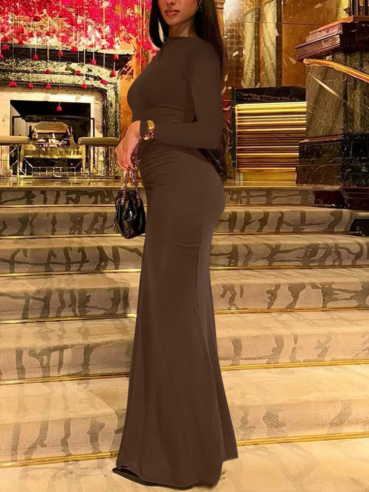 Black Bodycon Dresses for Women Autumn Winter Long Sleeve Sexy Wrap Hip Long Dresses Female High Waist Slimming Party Dress 240819