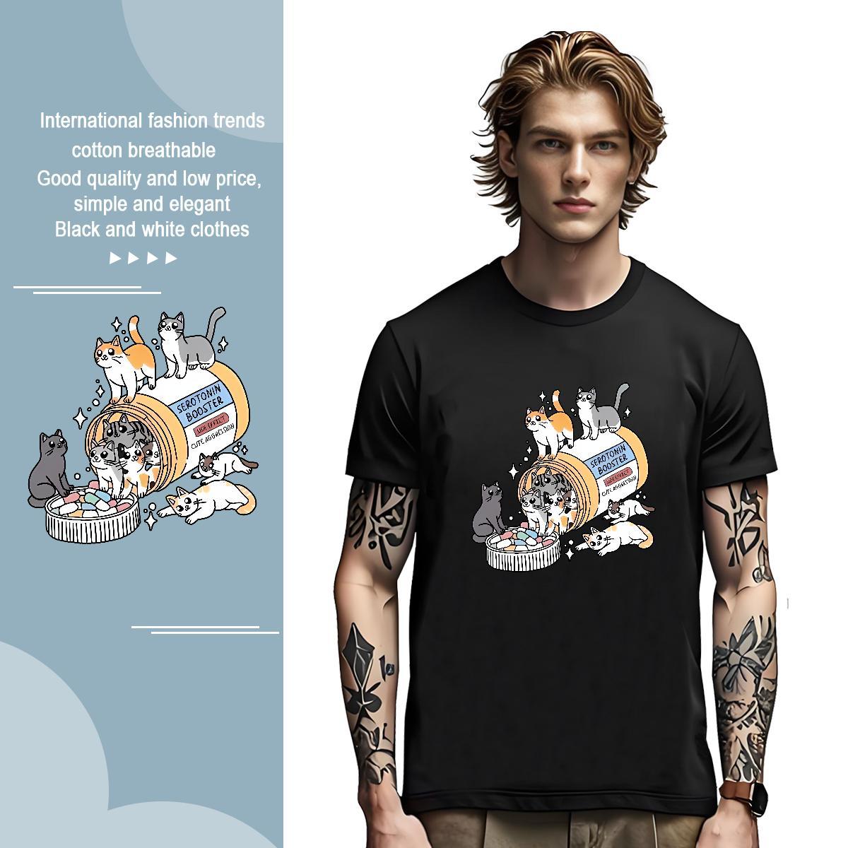 Cool Design T shirt cats Breathable Short Sleeve Summer Casual DIY Printed 100% Cotton 230g Men Tshirts Classic Tops Tees