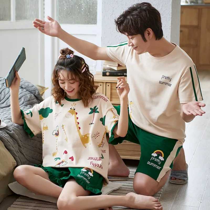 Giraffe cartoon cute couple pajamas summer shorts pajamas set mens and womens home clothing pajamasW240719