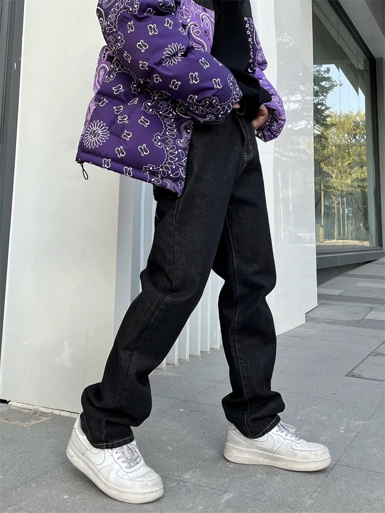 Mens Y2k Jeans Cashew Flowers Purple Streetwear Casual Pants Punk Hip Hop Letter Print Baggy Harajuku Straight Denim Trousers 240819