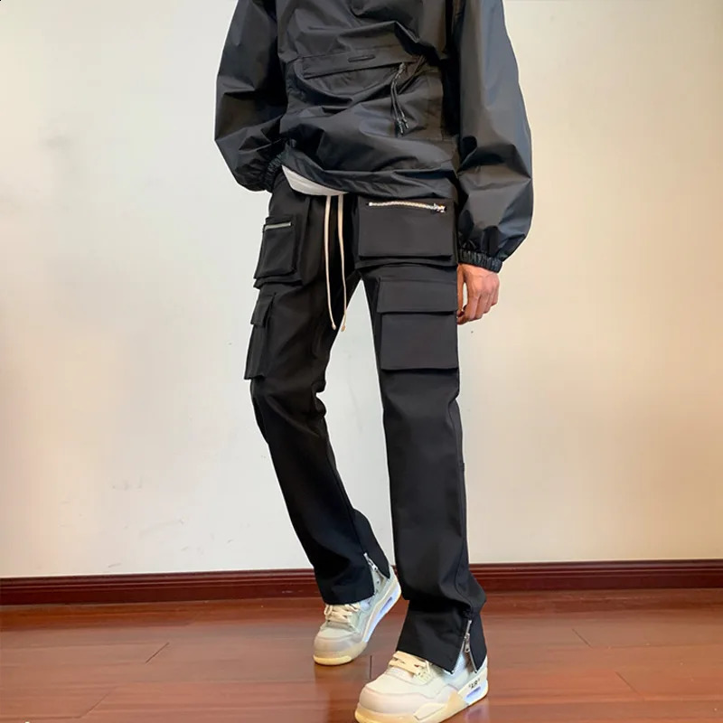 Black commodity pants for men ultrathin suitable fashionable retro pocket casual mens Japanese streetwear hiphop straight Trouser 240819
