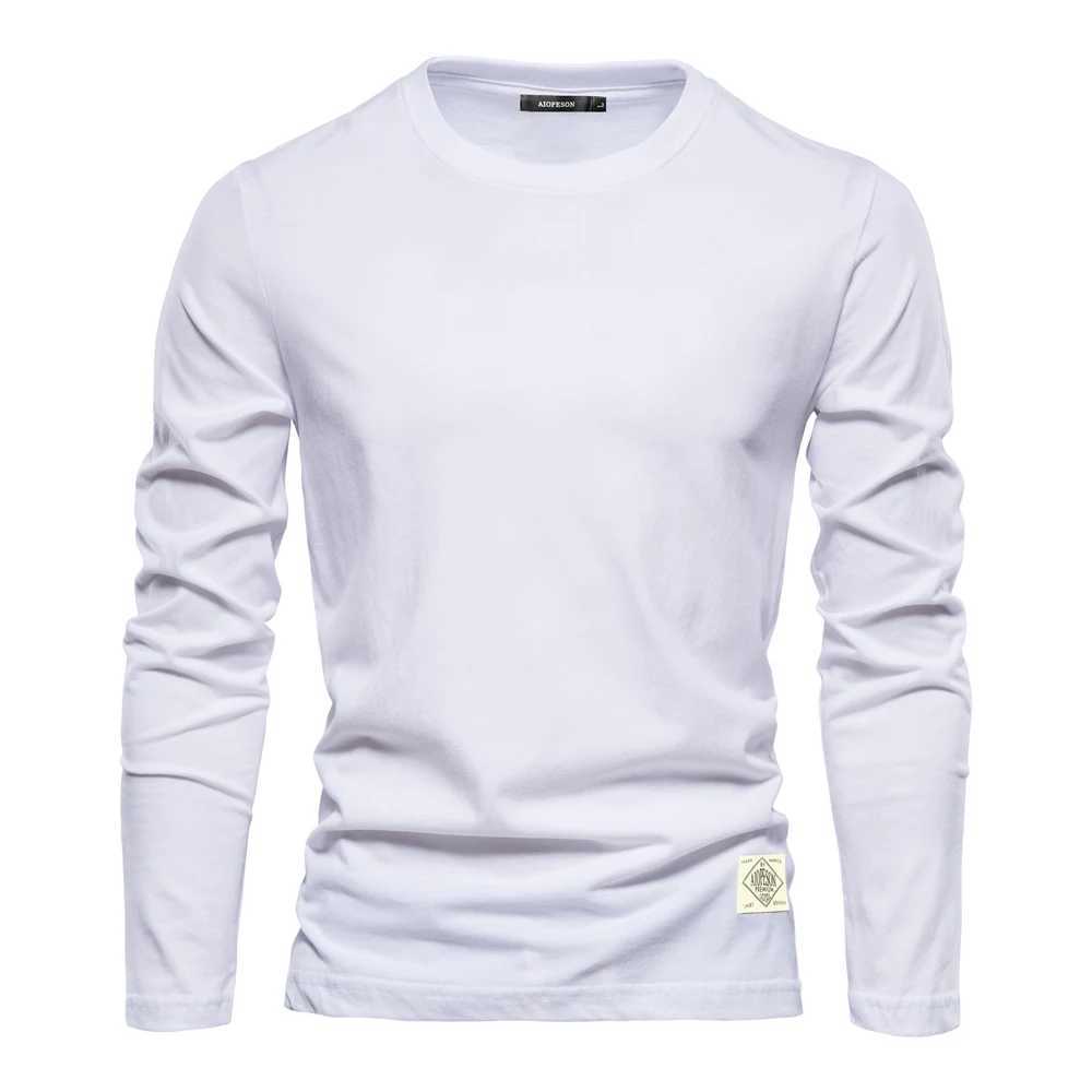 Autumn 100% Cotton Long Sleeve T shirt For Men Solid Casual Mens T-shirts High Quality Male Tops Classic Clothes Mens T-shirtsXJ240819