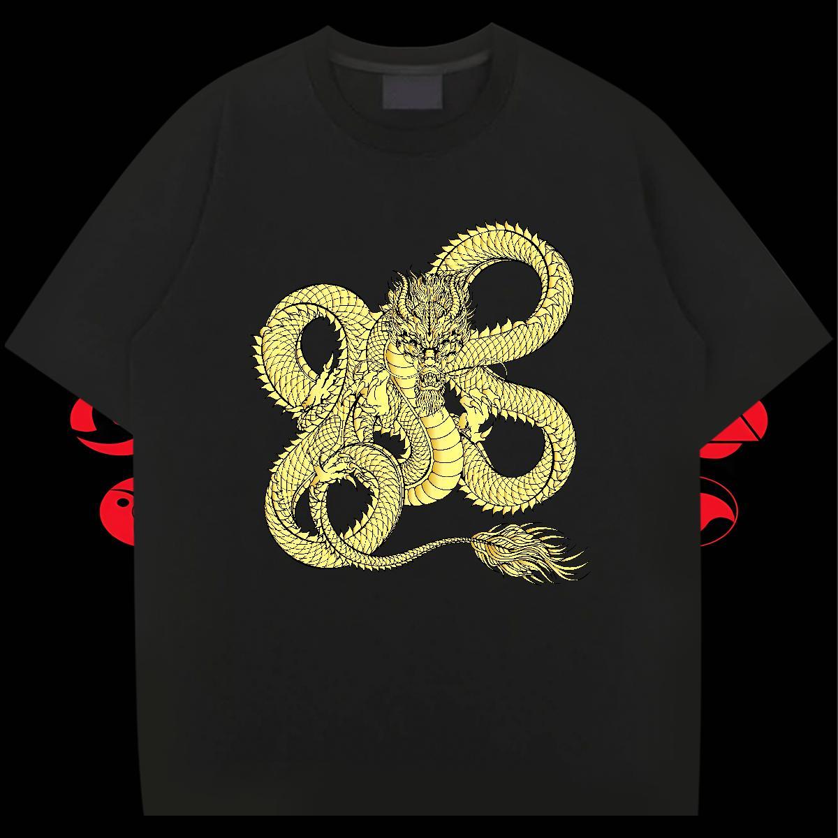 Comfortable Couples T Shirts Hip Hop Street 230g Cotton Cartoon Printing L-4XL Round Neck Short Sleeve dragon T shirt Brand Wear