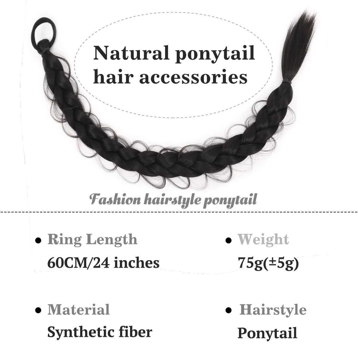 Natural synthetic braided ponytail with hair extensions wig straps wrapped around womens ponytails high elasticity rubber straps ponytails W240817
