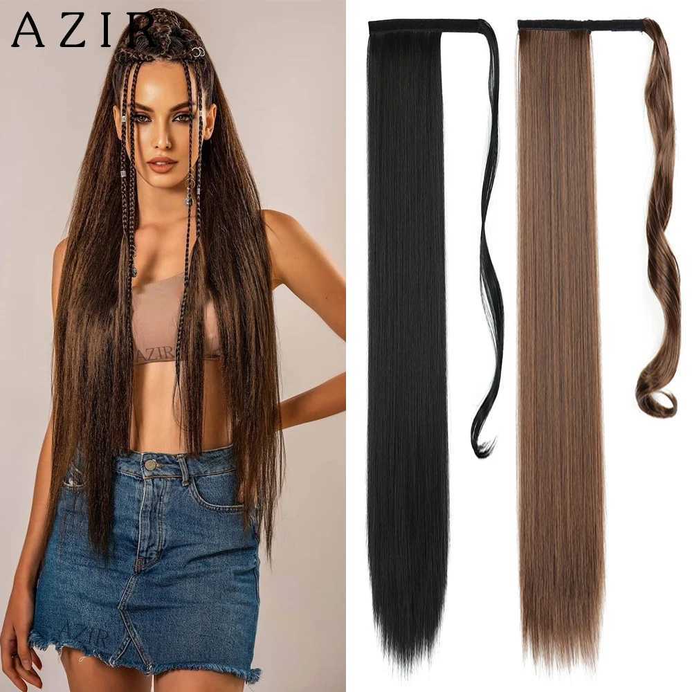 32 inch ponytail with hair extensions clipped onto a fake wig synthetic blonde hair wrapped around the braid long and smooth ponytail W240817