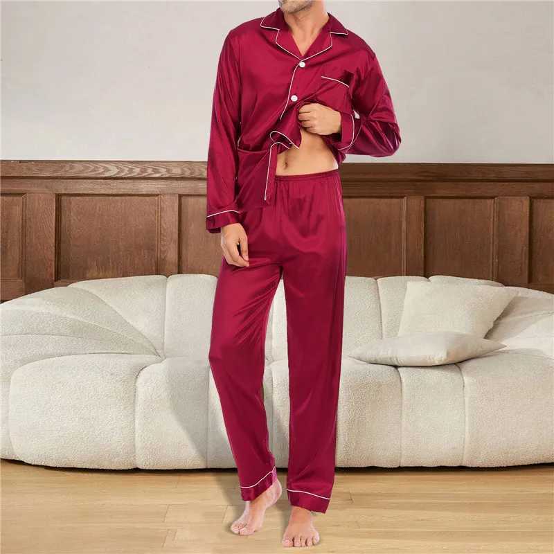 Mens sleepwear set silk satin mens sleepwear long sleeved sleepwear mens fashionable soft home sleepwear plus size casual wearW240719