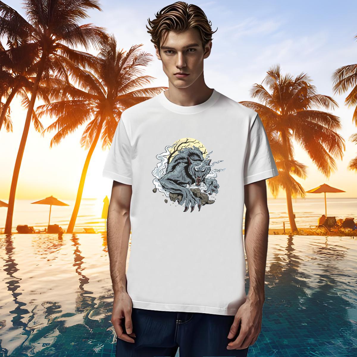 Classic Mens T Shirts wolf O Neck Short Sleeves Home Outdoor Custom Cartoon 100% Cotton 230g Men Tees 2024 Summer Tops Shirt