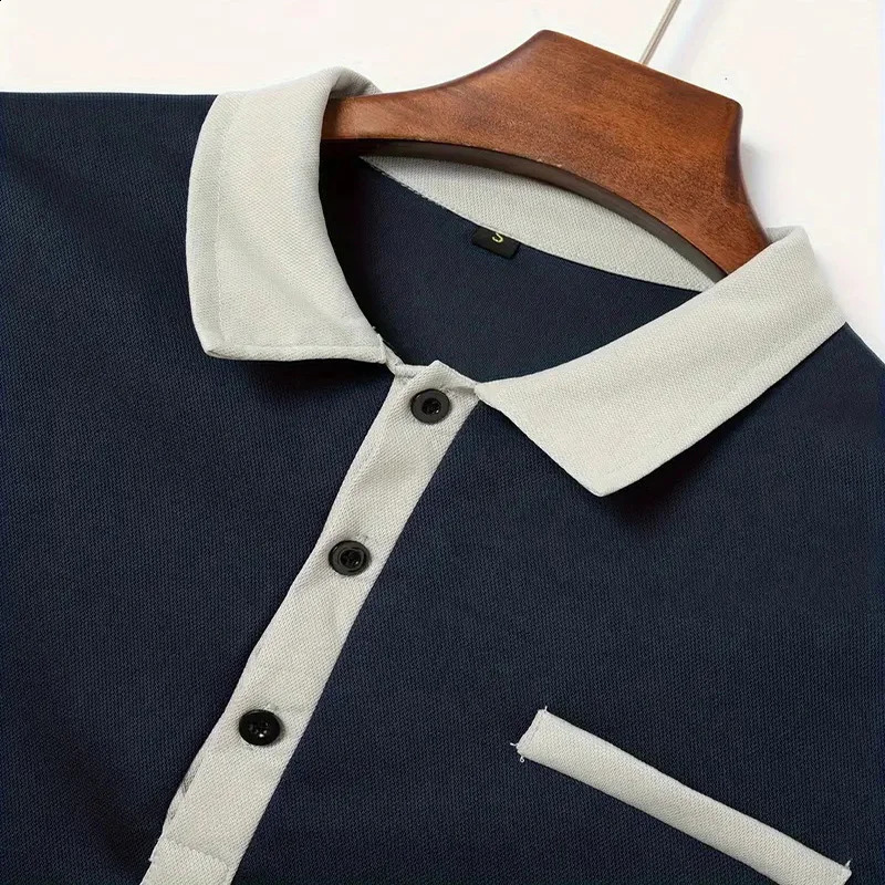 Spring and Autumn Mens Long sleeved Polo Shirt Leisure Fashion Classic V-neck Polo Shirt European and American Large Sizes 240820