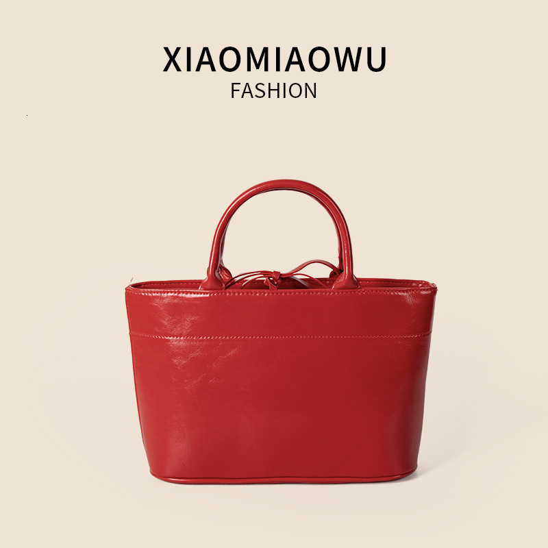 Summer Korean version vegetable basket handbag, simple solid color, open mouth bucket bag, high-end, exquisite, niche commuting bag