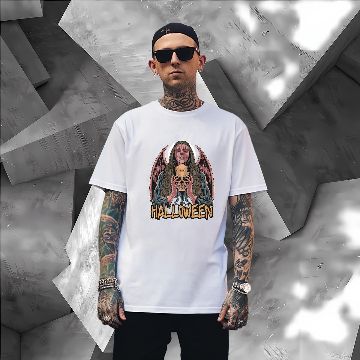 Free Shipping T-Shirts skull Crew Neck Breathable Hip Hop Street Black Oversized 230g 100% Cotton Men Tops Tees Classic Tee Shirt