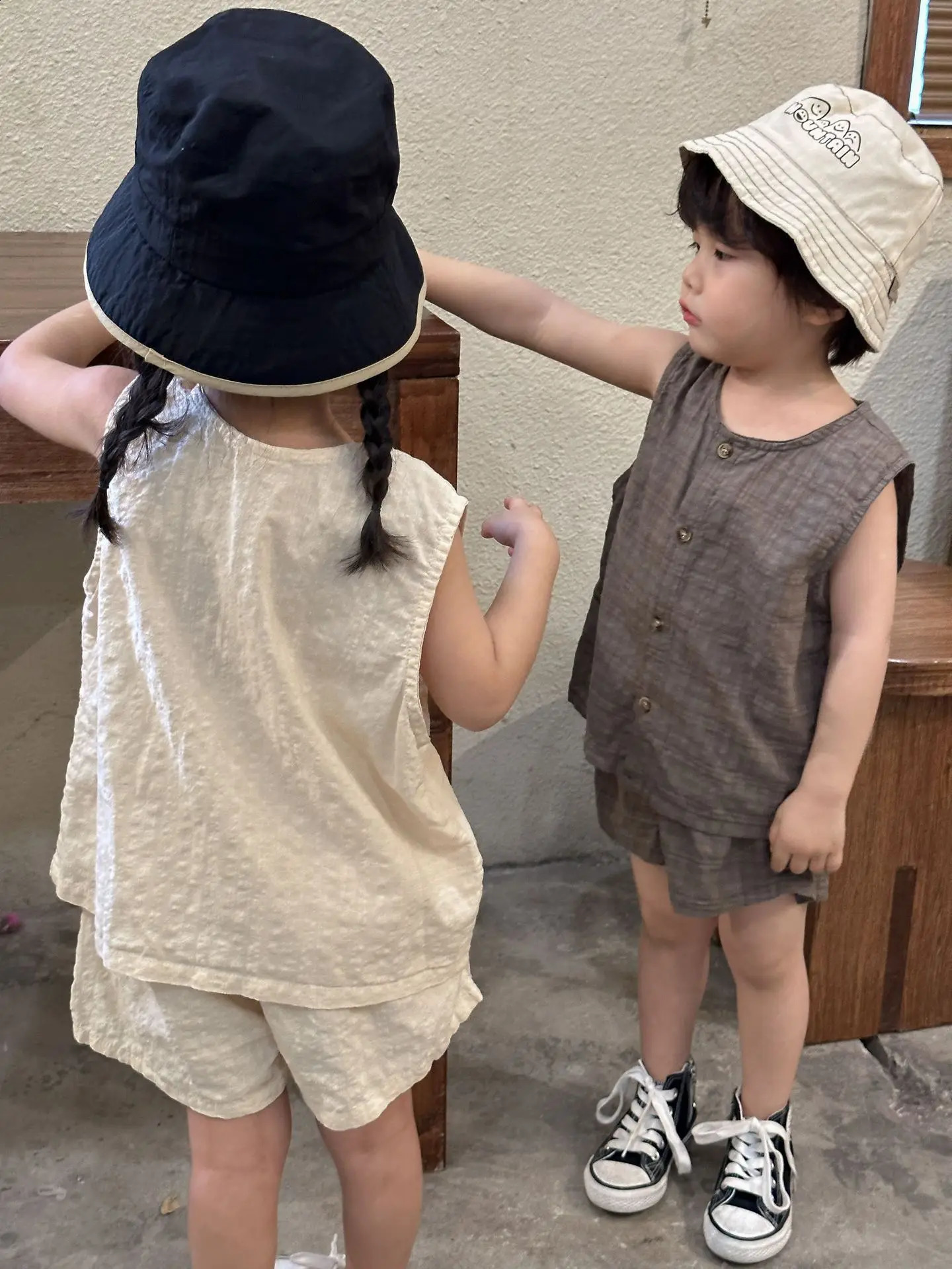 Summer Boys Clothes Set Childrens Pure Cotton Thin 2024 Girls Korean Casual Baby Tank Top Shorts 240812