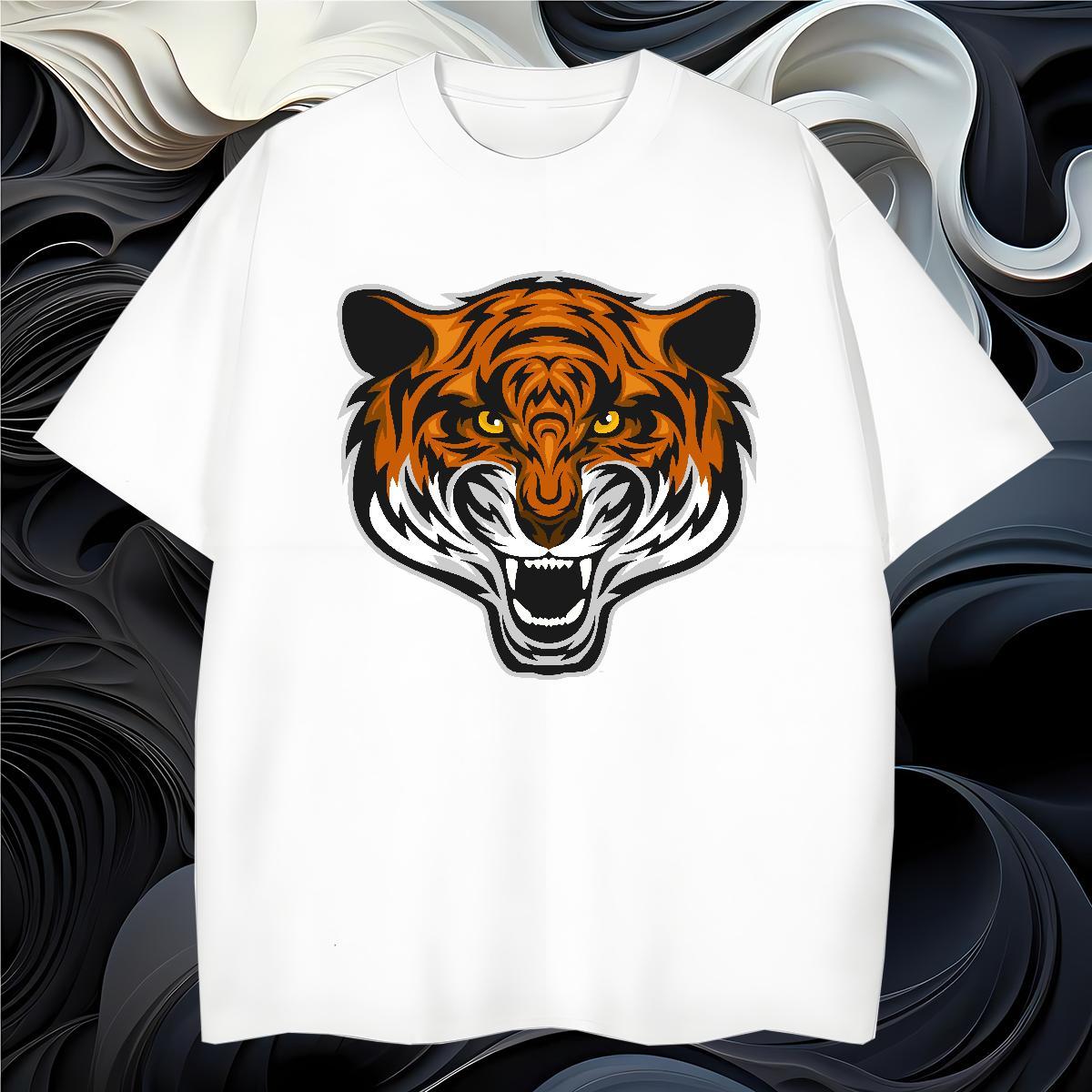 Loose T Shirts Men tiger Round Neck Short Sleeve Casual Daily Wear Customized 230g Cotton Tshirt for Man Woman DIY Customized Clothes