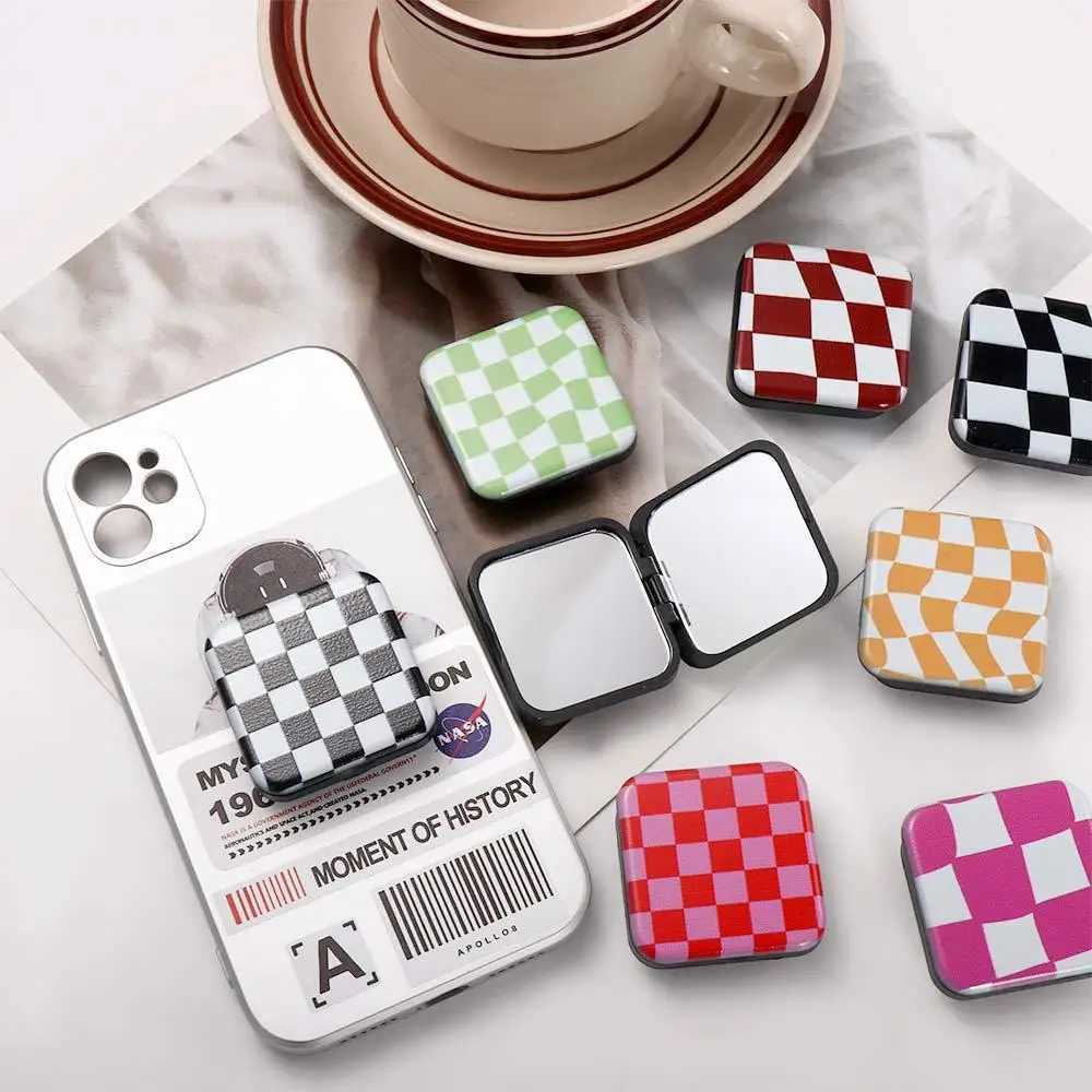 Women Girls Compact Mirror Accessories Folding Phone Bracket Makeup Mirror Phone Stand Holder Cosmetic Mirror Plaid Mirror Y240819