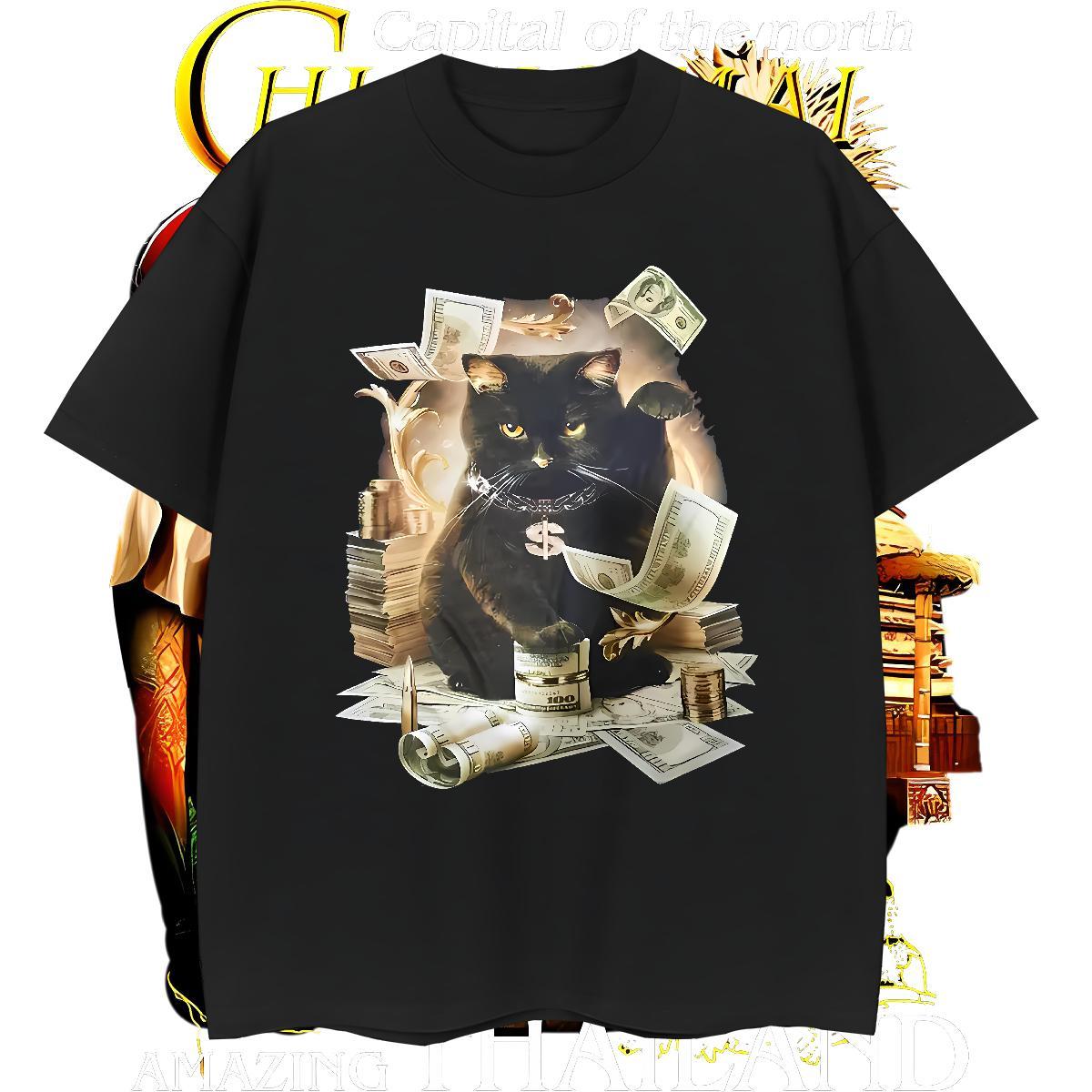 Loose Fit Men T Shirts dollars Short Sleeve O-Neck Hip Hop Cartoon Print 230g Cotton Tshirts Fashion Casual Top Tees