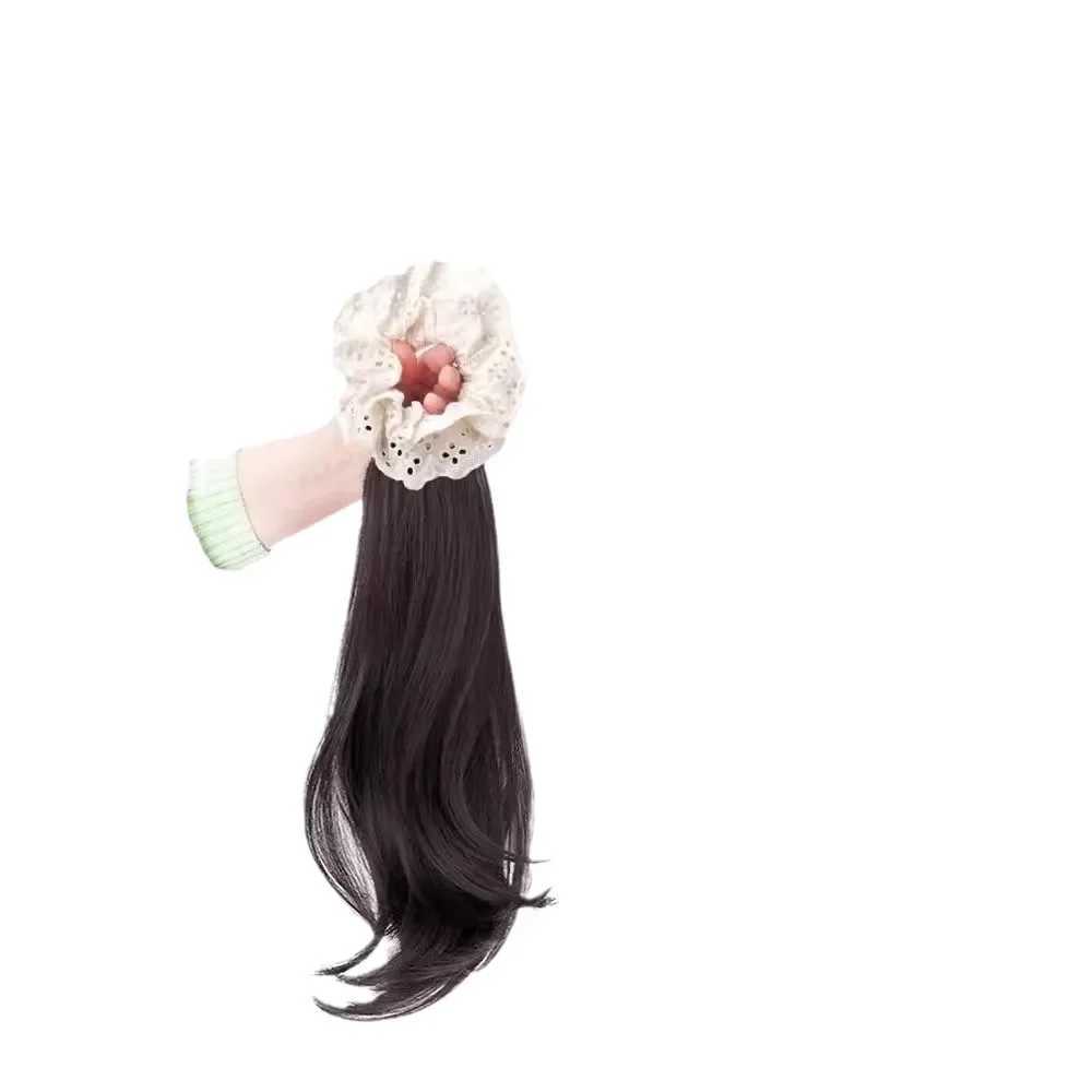 Womens lace ponytail imitation hair side tie high and low ponytail new lace side hair tie style pear roll W240817