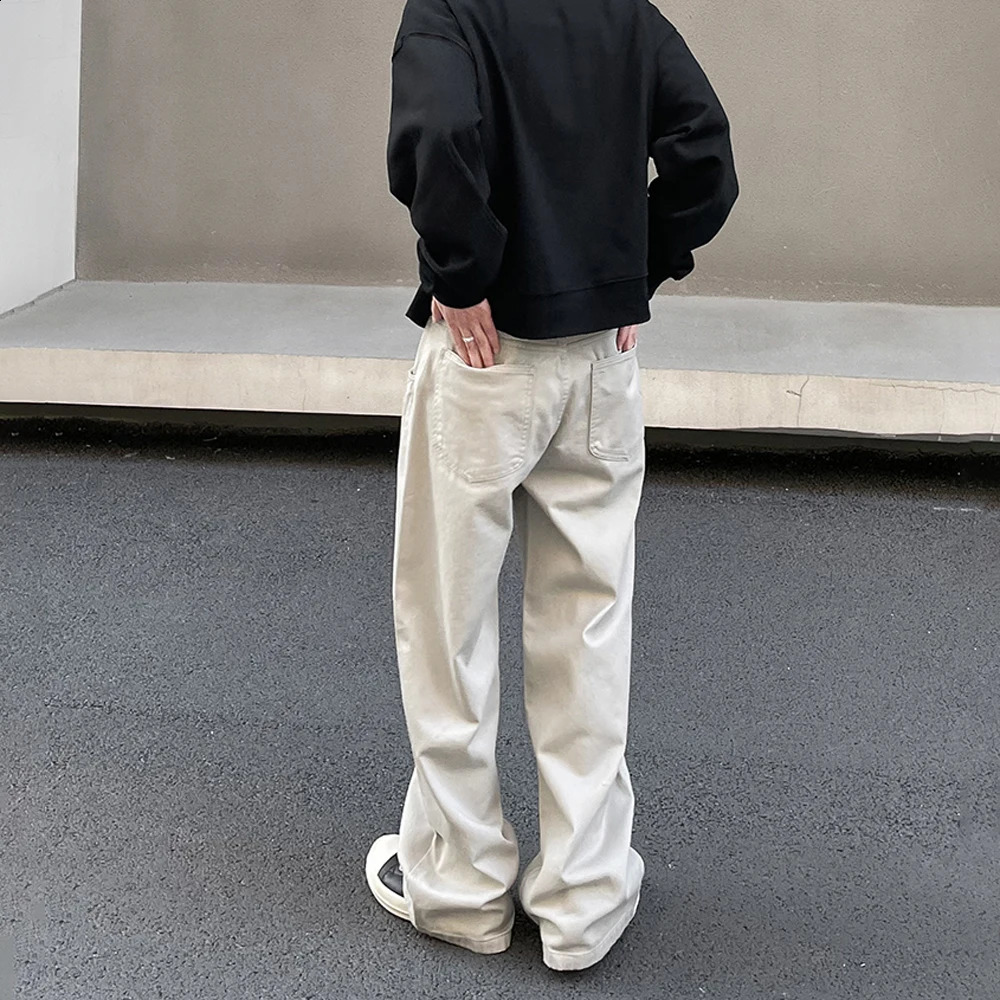 Bright White Casual Jeans Men Streetwear Y2k Straight-leg Vintage Simple Autumn Casual Fashion Winter Solid Street Denim Pants 240819