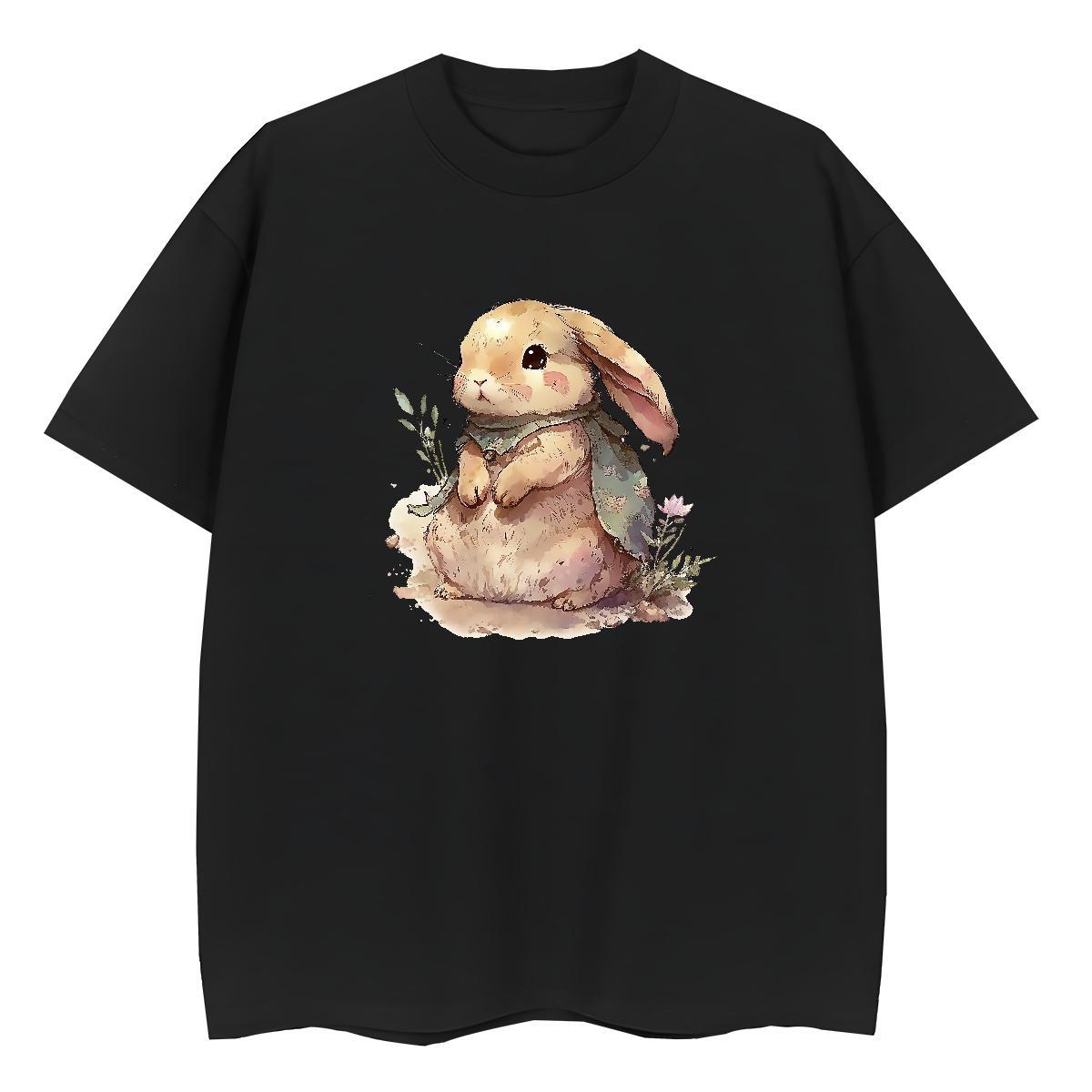 New Arrival Mens Tshirts rabbit Spring Summer 230g Cotton Top Tees O-Neck Short Sleeve Brand T Shirts Men Floral Print