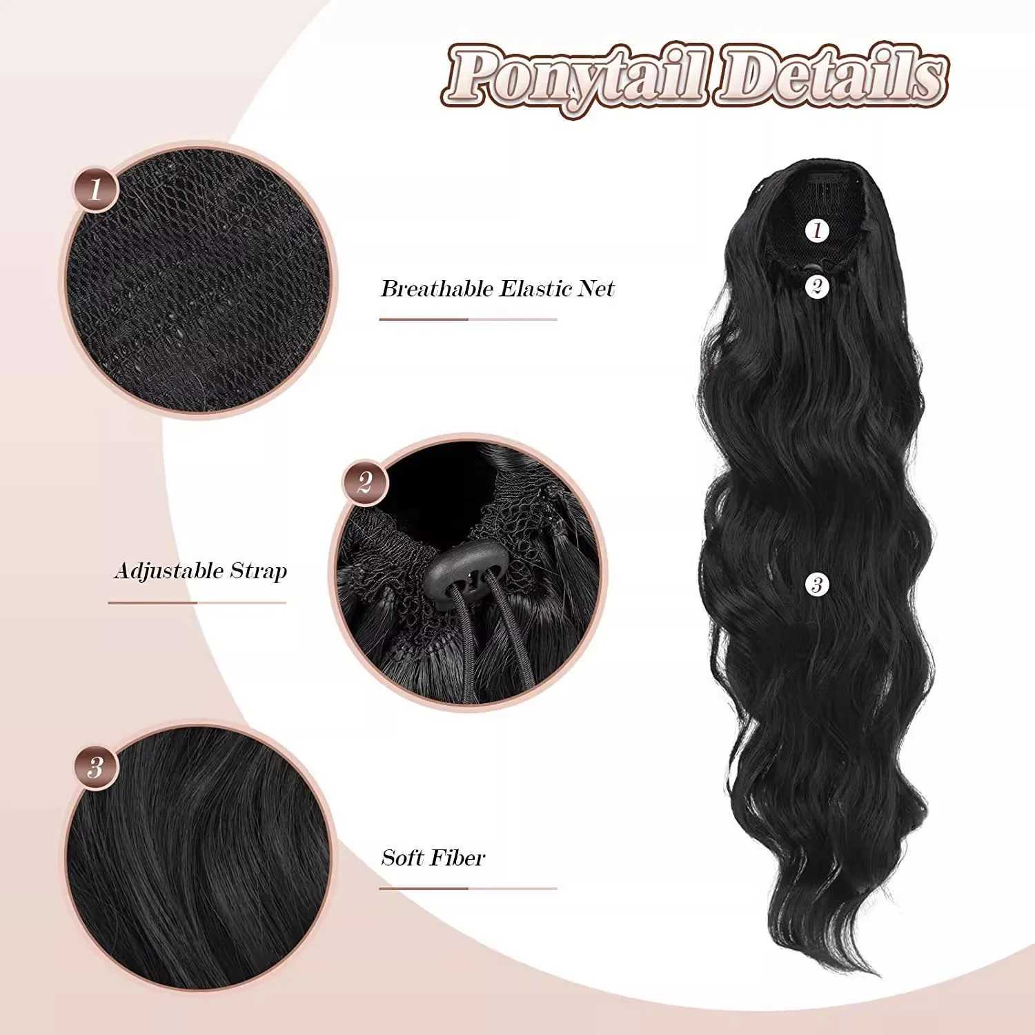 Synthetic shaver ponytail long curly hair big wavy hair high ponytail naturally fluffy W240817