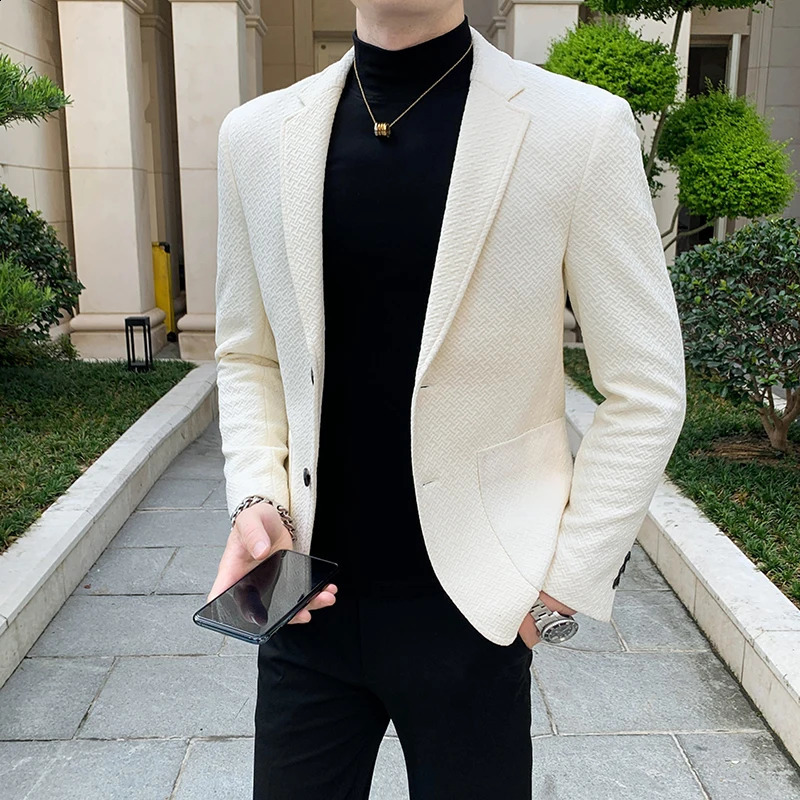 Boutique mens fashionable business solid color casual gentleman Korean version British style wedding elegant host jacket 240819