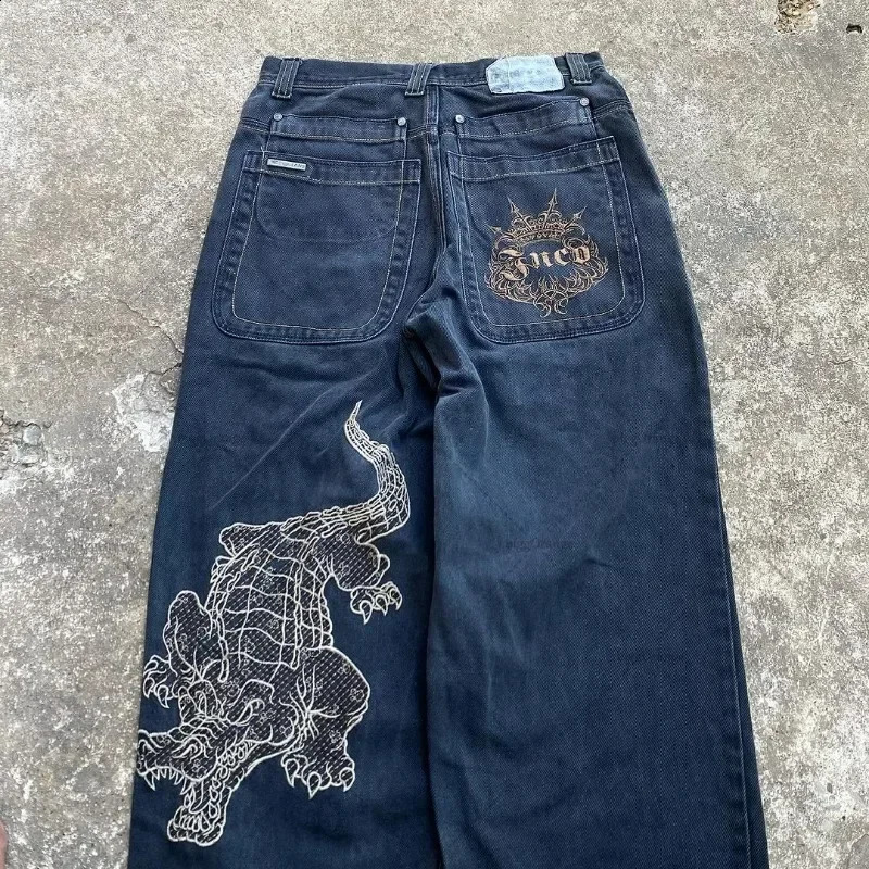 Denim Trousers Y2K Loose Personalized Print American High Street Jeans High Waist Street Wear Washed Trousers 240819