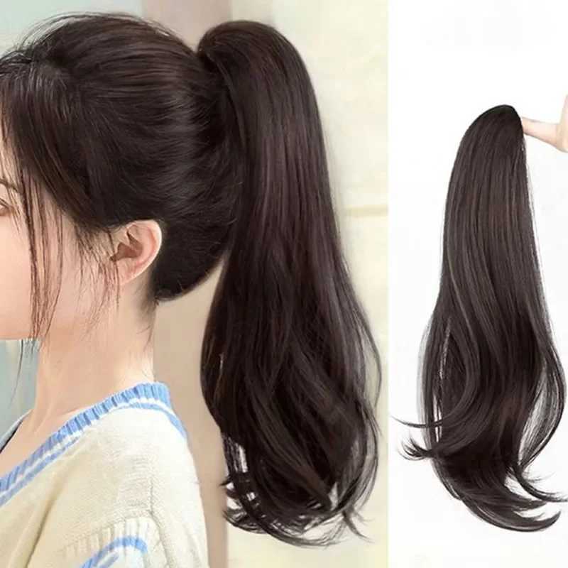 Fashionable and elegant 45cm natural fluffy curly twisted braided high ponytail grab clip wig spicy girl boxing long wave fake ponytail extension W240
