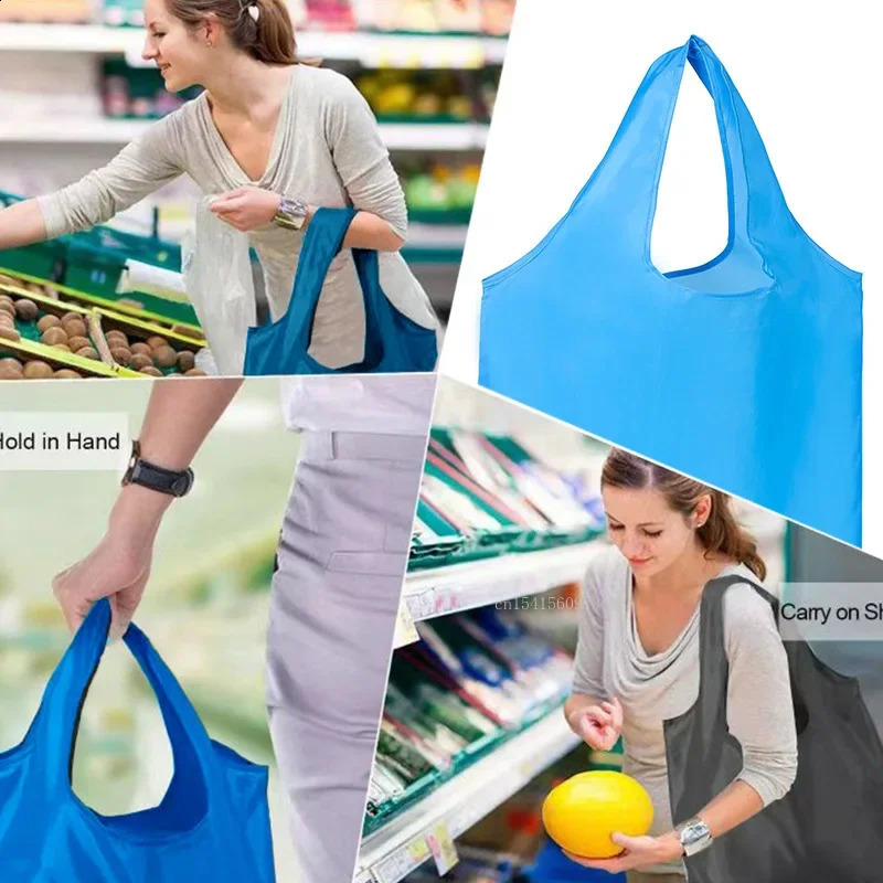 Foldable Shopping Bag Reusable Travel Grocery EcoFriendly One Shoulder Handbag for Solid Color Supermarket Tote y250121