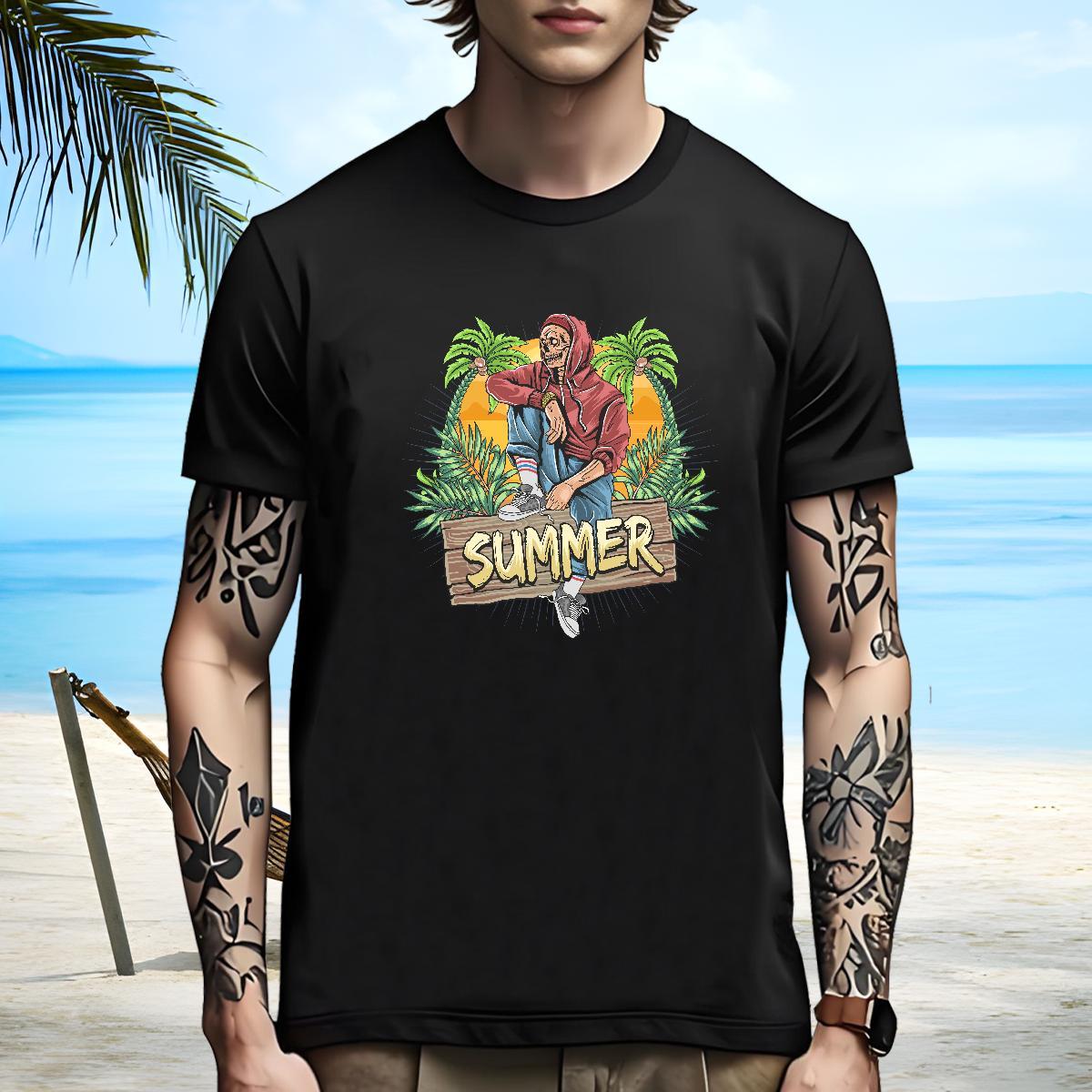 Classic T-Shirts summer Breathable Beach Custom Big Size 100% Cotton 230g Mens Tshirts 2024 DIY Tees