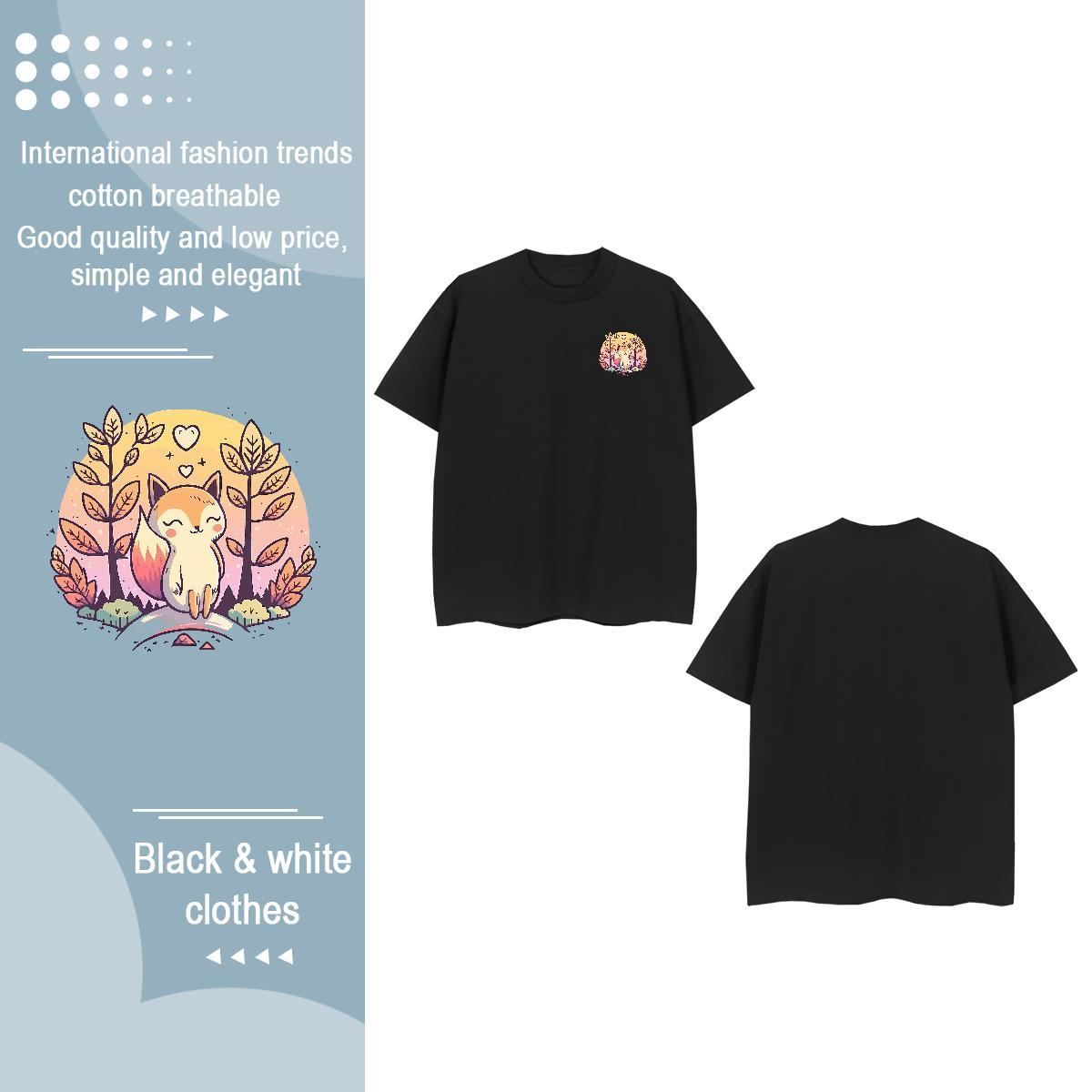 New Men Tees fox Casual Daily Wear 230g Pure Cotton Tops Shirt Breathable Soft Classic T Shirts Men Anime