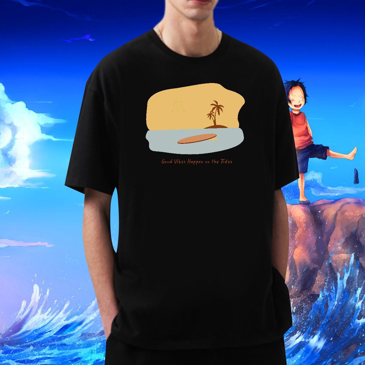 Unisex Tshirts Beach 230g Pure Cotton Customized Print Breathable Crew Neck wave Man T Shirts Classic Casual Clothes