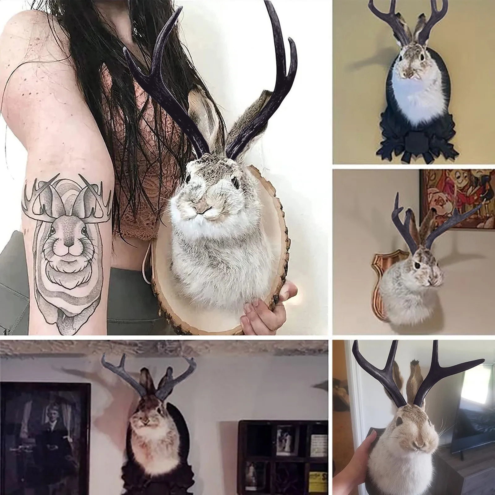 Taxidermy Head Wall Decor Deer Head Wall Mount Deer Head Wall Mountfor Home Wall Decoration. Rabbit Ornaments Wall Decors 240819