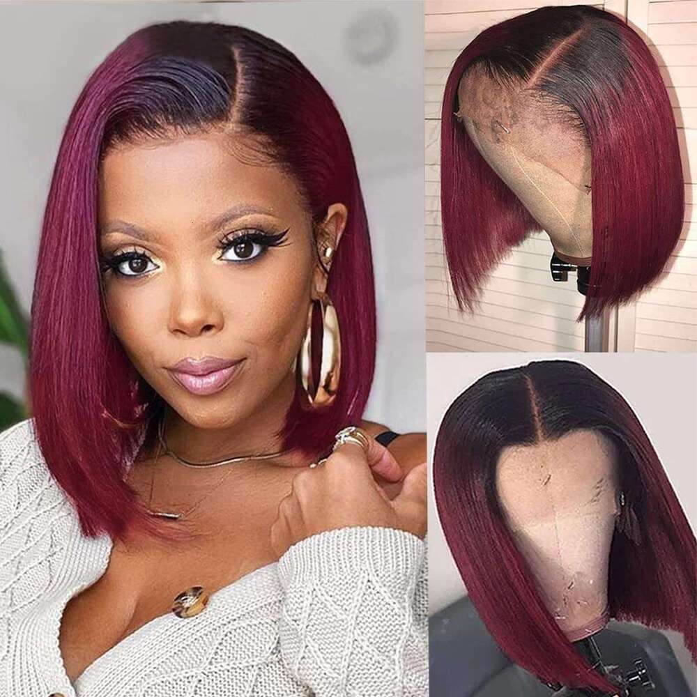 Bone Straight Short Wig For Women Bury 4X4 Lace 1B 99J Bob Wigs Brazilian Human Hair Pre Plucked