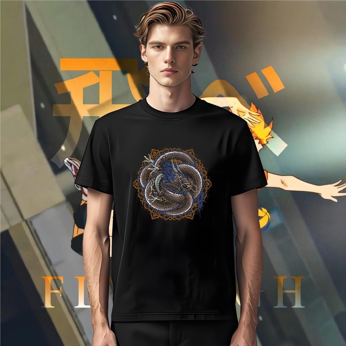 Men T Shirts 100% Cotton 230g dragon Casual Daily Wear Breathable Crew Neck Custom Printing Men Tees Wholesale Brand Clothings