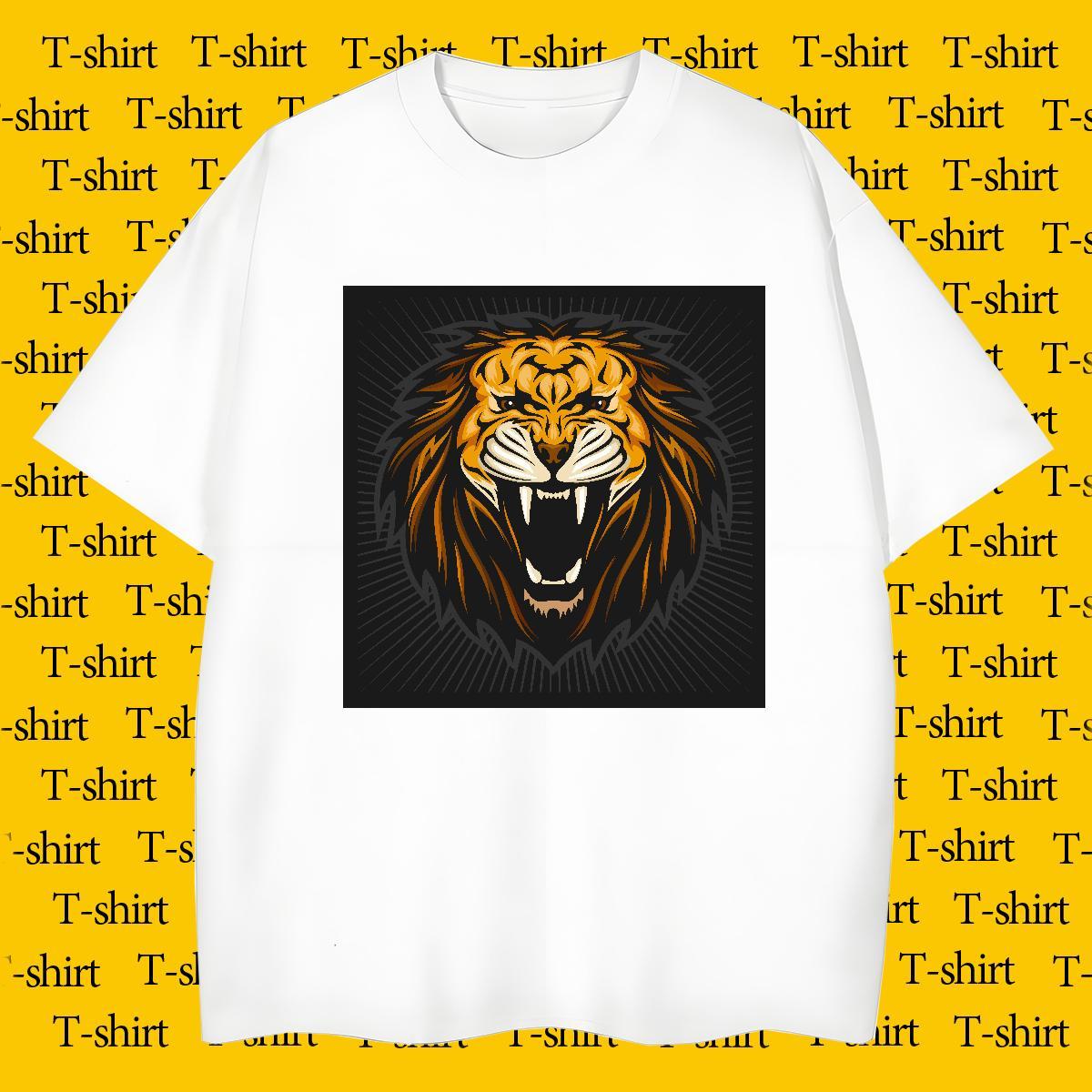 T Shirts Men 230g Pure Cotton lion Street Casual Crew Neck Breathable Oversized Men Tops Tees Fashion Design Comfortable Tee Shirt