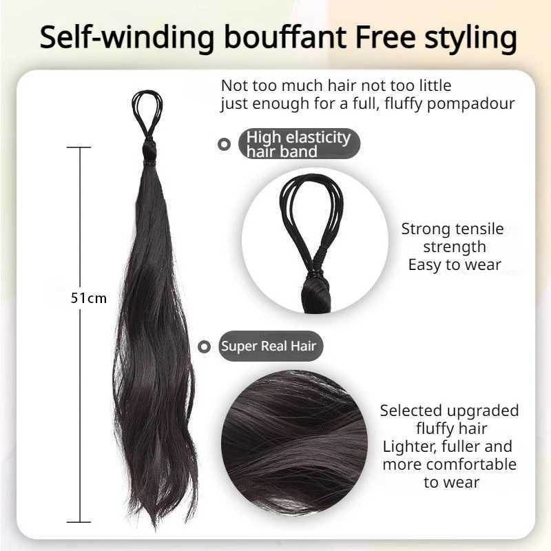 Fashionable wig ponytail self twisting hair bundle pill head medium length simulation suitable for womens daily gatherings W240817