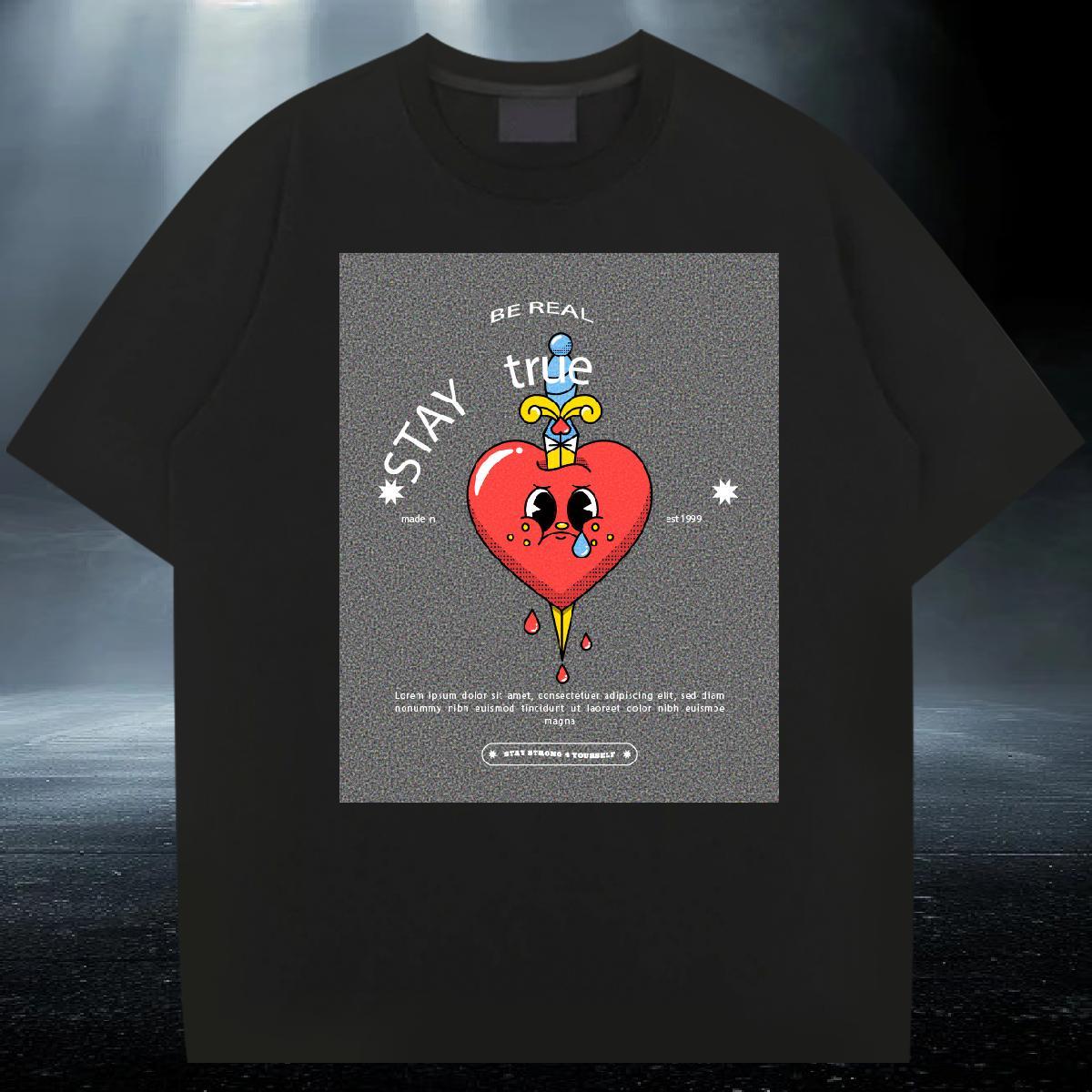 Soft Men Clothes T-Shirt Street Casual 100% Cotton 230g Anime Print Short Sleeve Soft heart T-Shirts 2024 Tops Tees