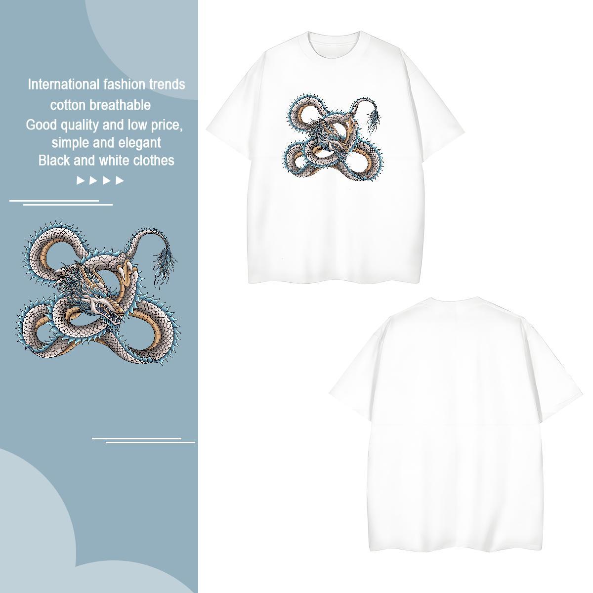 T shirt 230g 100% Cotton dragon Street Wear Pure Cotton Cartoon Printing L-4XL Mens Tshirts Fashion Designer TOP Quality Tee Shirt