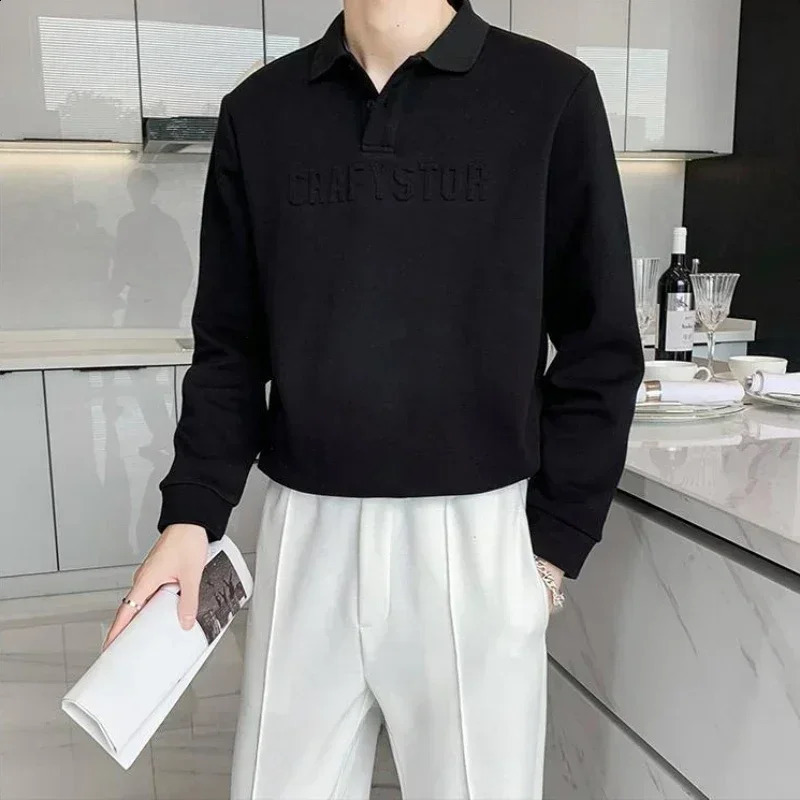 Top Printed Letter T Polo Shirt for Man Sweatshirts Mens Clothing White Unicolor Plain Long Sleeve A Harajuku Fashion Social It 240820